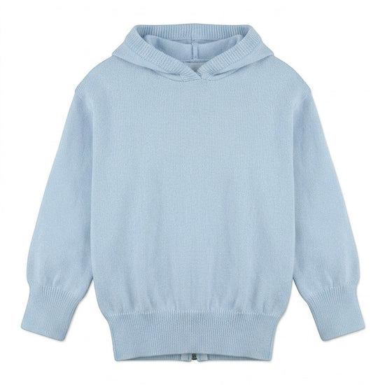 Carriage Boutique Julius Berger baby blue cotton hooded sweater with zip back detail