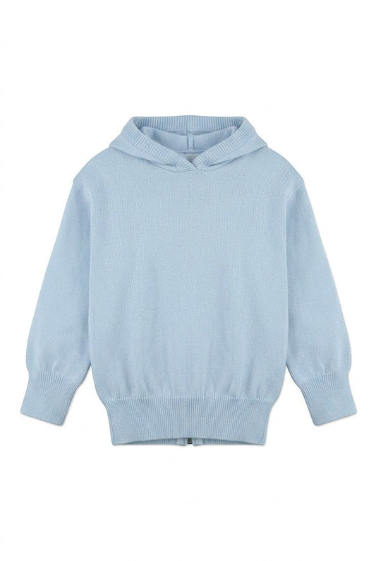 Carriage Boutique Julius Berger baby blue cotton hooded sweater with zip back detail
