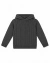 Carriage Boutique Julius Berger dark grey cable-knit baby boy sweater with a hood and ribbed trim.