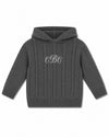 Carriage Boutique dark grey cable-knit baby boy hoodie with white monogram embroidery on the chest