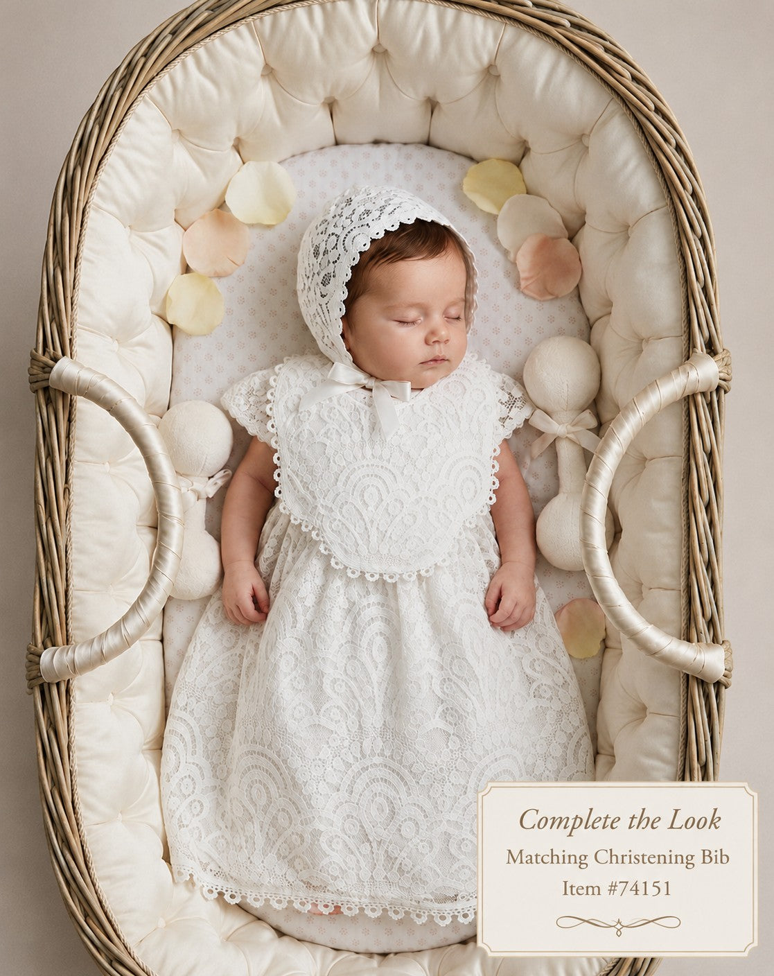 Elegant Lace Christening & Baptism Gown with Bonnet – Carriage Boutique