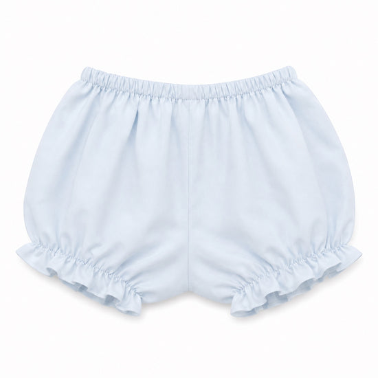 Carriage Boutique light blue cotton baby bloomers with elastic waist and ruffled leg openings
