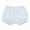 Carriage Boutique light blue cotton baby bloomers with elastic waist and ruffled leg openings
