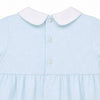 Carriage Boutique light blue cotton bubble romper with white collar and smocked sailboat detail.