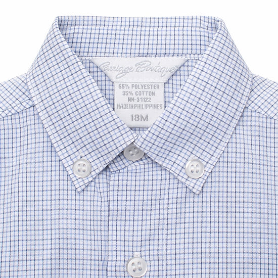 Carriage Boutique infant boys navy blue check polo shirt with button-down collar and soft cotton-blend fabric