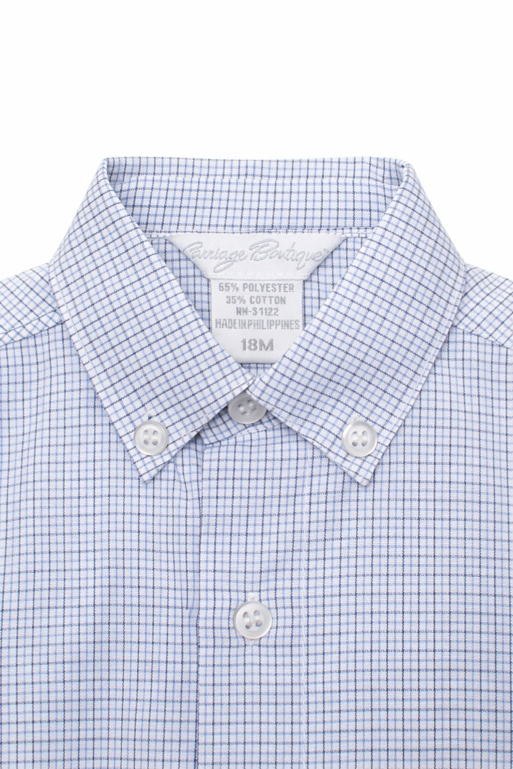 Carriage Boutique infant boys navy blue check polo shirt with button-down collar and soft cotton-blend fabric