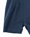 Carriage Boutique navy blue pique cotton bobby suit shorts with bottom snap button opening for easy diaper changes