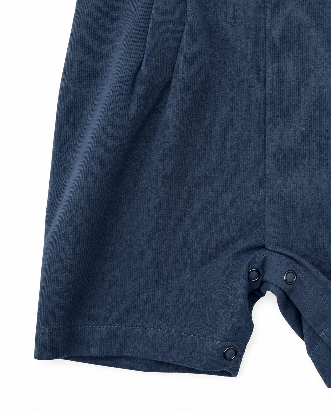 Carriage Boutique navy blue pique cotton bobby suit shorts with bottom snap button opening for easy diaper changes