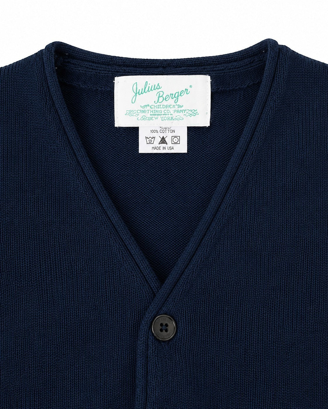 Carriage Boutique navy cotton V-neck cardigan for boys with a button-front closure and knit texture