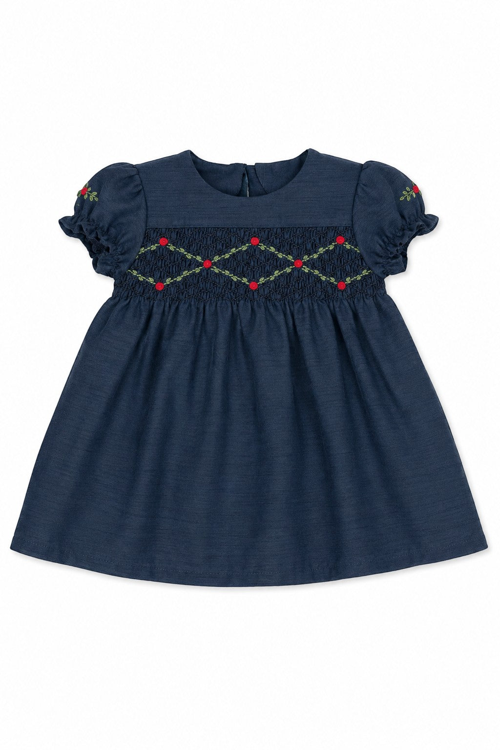 Floral Smocked Silk Navy Short Sleeve Baby Girl Dress – Carriage Boutique