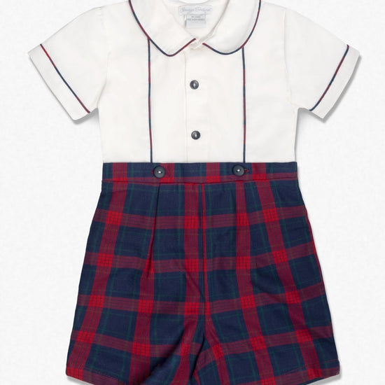 Carriage Boutique Navy Plaid Baby Boy Romper - Carriage Boutique