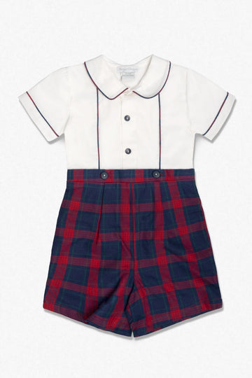 Carriage Boutique Navy Plaid Baby Boy Romper - Carriage Boutique