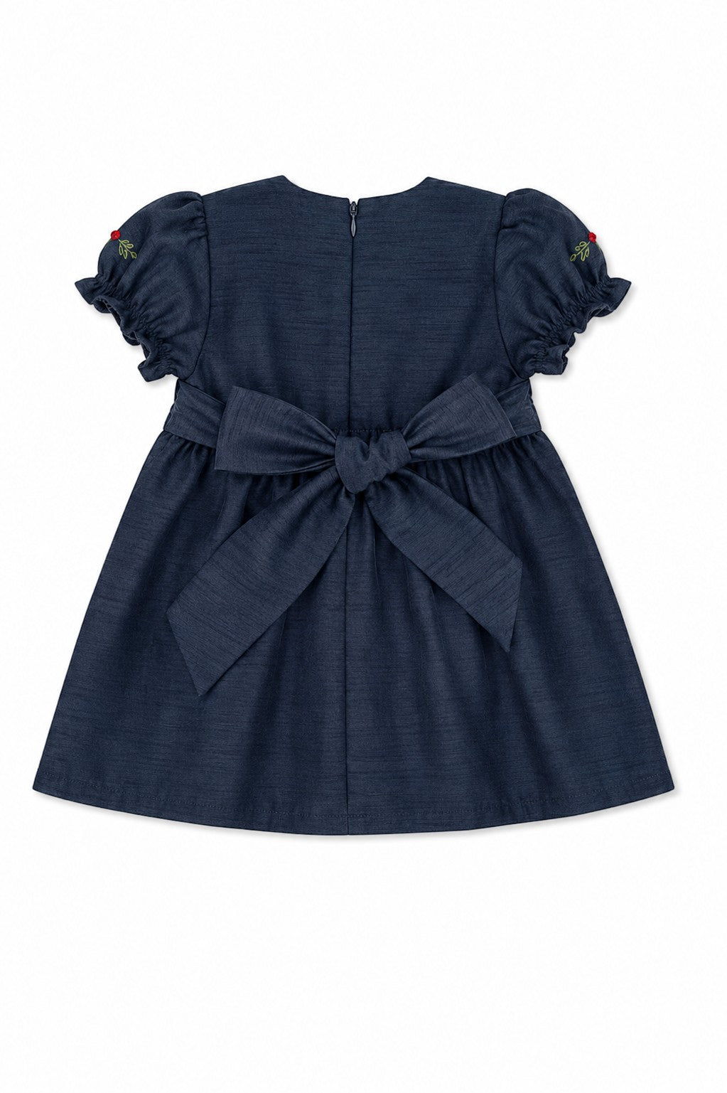 Floral Smocked Silk Navy Short Sleeve Baby Girl Dress
