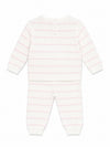 Carriage Boutique newborn knit legging set in creamy white with blush pink stripes and back button closure
