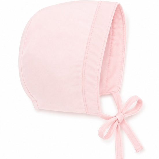 Carriage Boutique pink cotton baby christening bonnet with tie closure