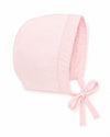 Carriage Boutique pink cotton baby christening bonnet with tie closure