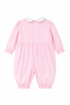 Carriage Boutique baby girl longall in soft pink cotton with a white peter pan collar and back button closure