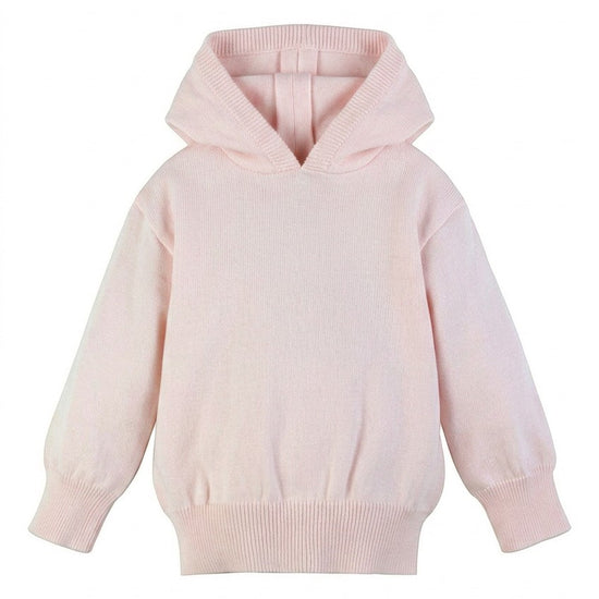 Carriage Boutique baby girl pastel pink cotton knit hooded sweater with ribbed cuffs and hem