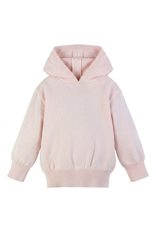 Carriage Boutique baby girl pastel pink cotton knit hooded sweater with ribbed cuffs and hem