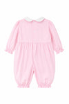 Carriage Boutique baby girl longall in soft pink cotton with a white peter pan collar and back button closure
