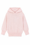 Carriage Boutique baby girl pink cotton knit hooded sweater with ribbed cuffs and hem on a white background