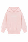 Carriage Boutique baby girl pink knit hooded sweater with Isabella embroidery and ribbed cuffs