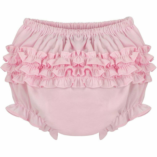 Carriage Boutique baby girls pink diaper covers with ruffled bloomer design and comfortable elastic waistband