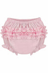 Carriage Boutique baby girls pink diaper covers with ruffled bloomer design and comfortable elastic waistband