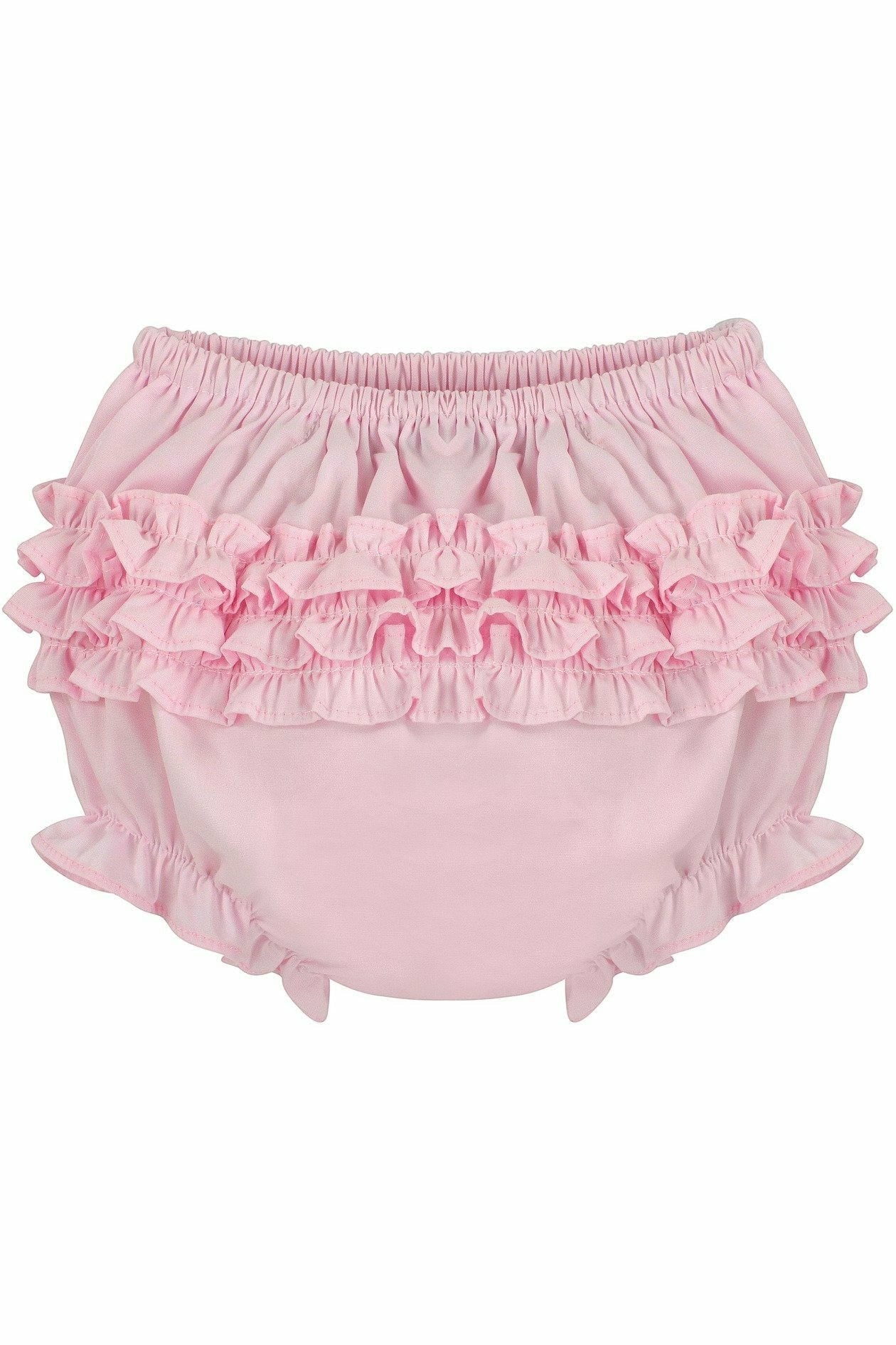 Carriage Boutique baby girls pink diaper covers with ruffled bloomer design and comfortable elastic waistband
