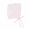 Carriage Boutique pale pink baby bonnet with ruffled trim and soft tie closure for a classic heirloom look