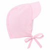 Carriage Boutique baby girl sun hat in pink and white striped seersucker cotton with a tie chin strap.