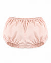 Carriage Boutique pink taffeta baby bloomers with an elasticated waist and leg openings for a comfortable fit.