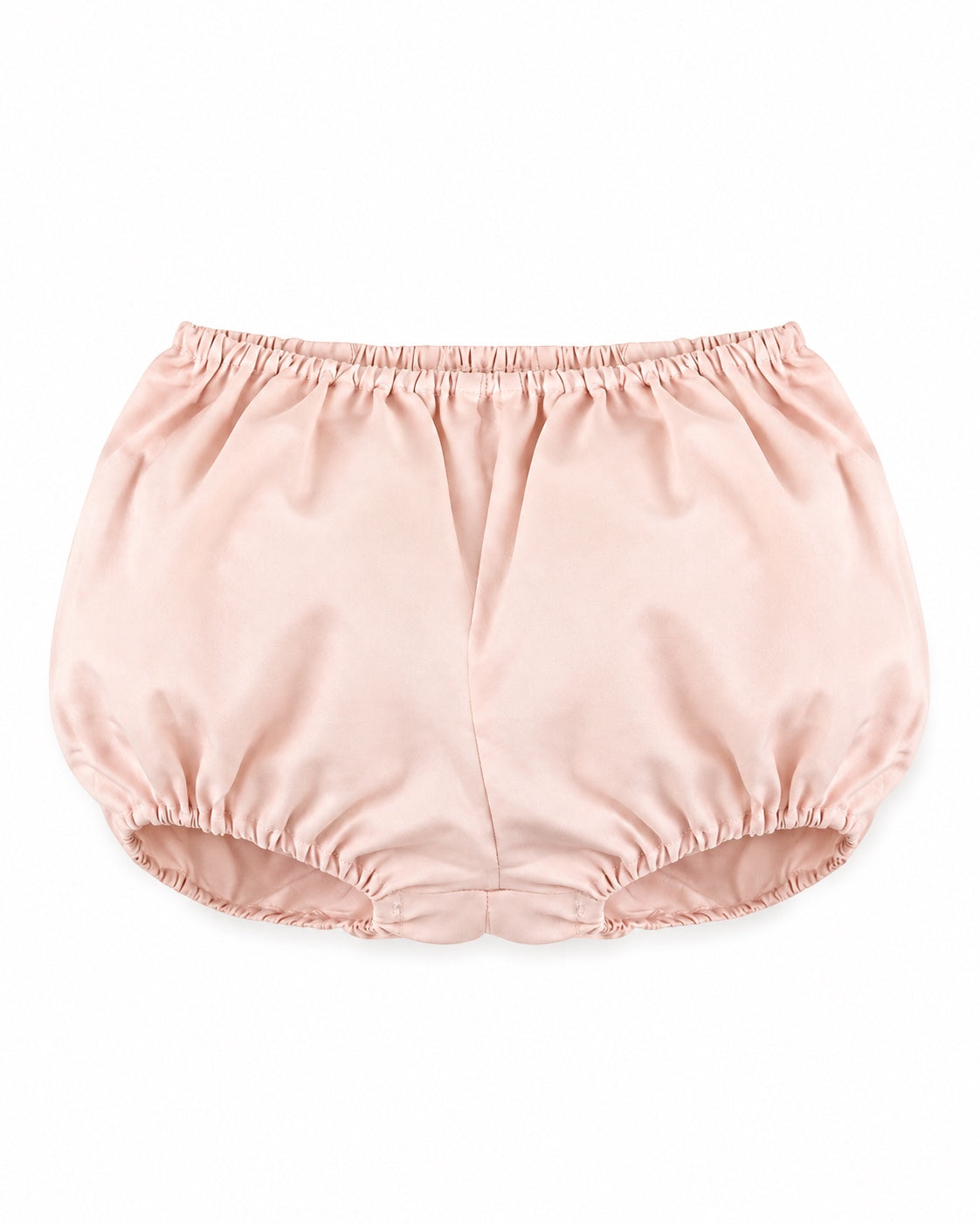 Carriage Boutique pink taffeta baby bloomers with an elasticated waist and leg openings for a comfortable fit.