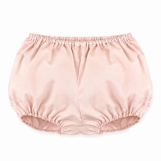 Carriage Boutique pink taffeta baby bloomers with an elasticated waist and leg openings for a comfortable fit.