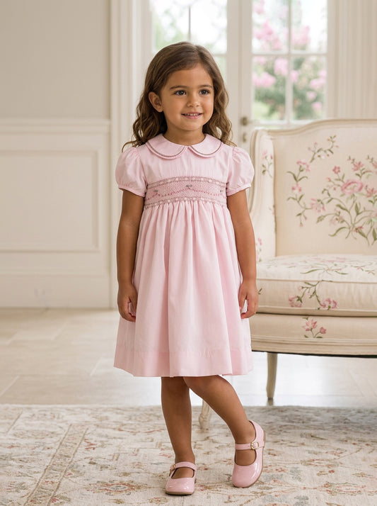 Hand Smocked Elegant Taffeta Toddler Girl Dress