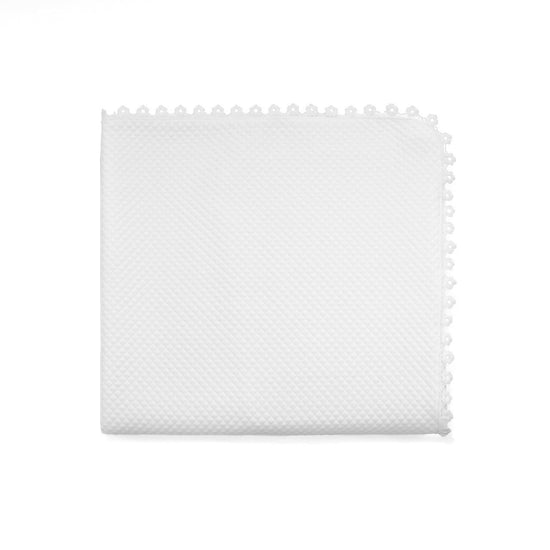Carriage Boutique off-white quilted baby christening blanket with delicate lace trim edge