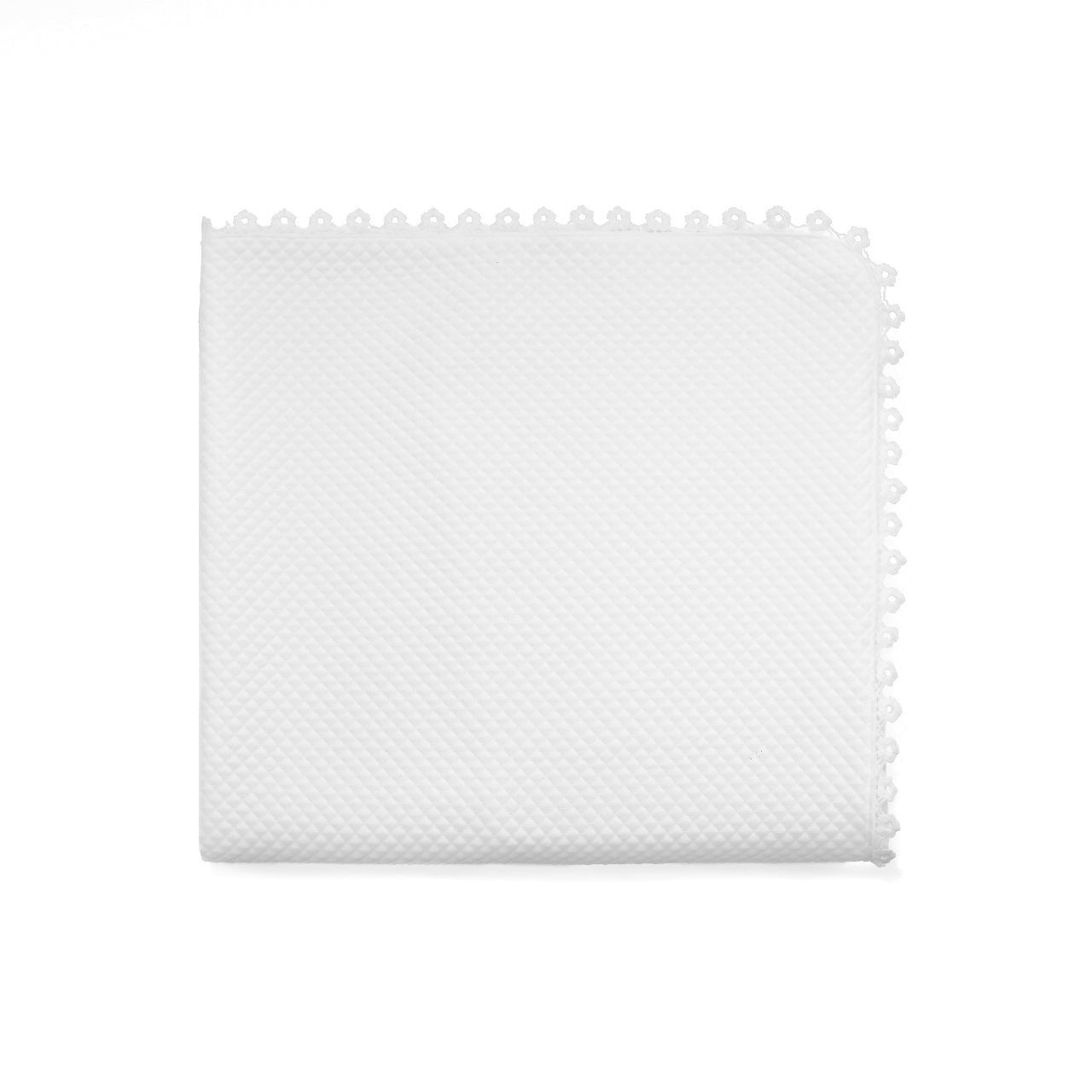 Carriage Boutique off-white quilted baby christening blanket with delicate lace trim edge