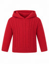 Carriage Boutique red cable knit baby sweater with a cozy hood and long sleeves for winter and holiday wear.