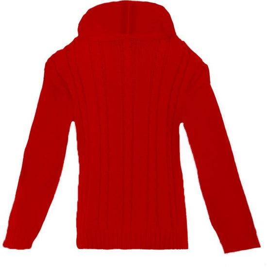 Carriage Boutique red cable knit baby sweater featuring a convenient zip-back closure for easy dressing.