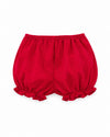 Carriage Boutique red corduroy baby girl bloomers with ruffled leg openings and elastic waistband