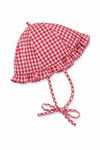Carriage Boutique baby girl sun hat in red and white gingham with a ruffled brim and chin tie