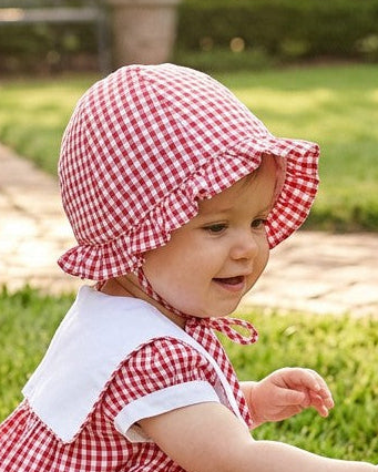 Sun Hat for Baby Girls Red Gingham