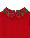 Carriage Boutique red knit long sleeve dress with a classic plaid Peter Pan collar for toddler and youth girls.