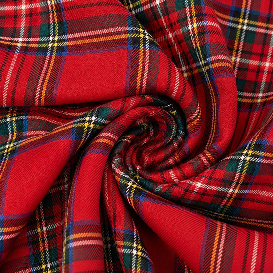 Carriage Boutique red plaid knit fabric with green, yellow, and white accents for a toddler and youth girl dress