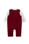 Carriage Boutique baby boy red velvet long romper with white shirt, featuring a classic design and snap closure.