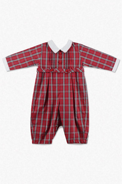 Red & White Plaid Baby Boy Long Romper - Carriage Boutique
