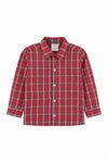 Carriage Boutique red and white plaid long sleeve cotton shirt for baby and toddler boys with a classic collar