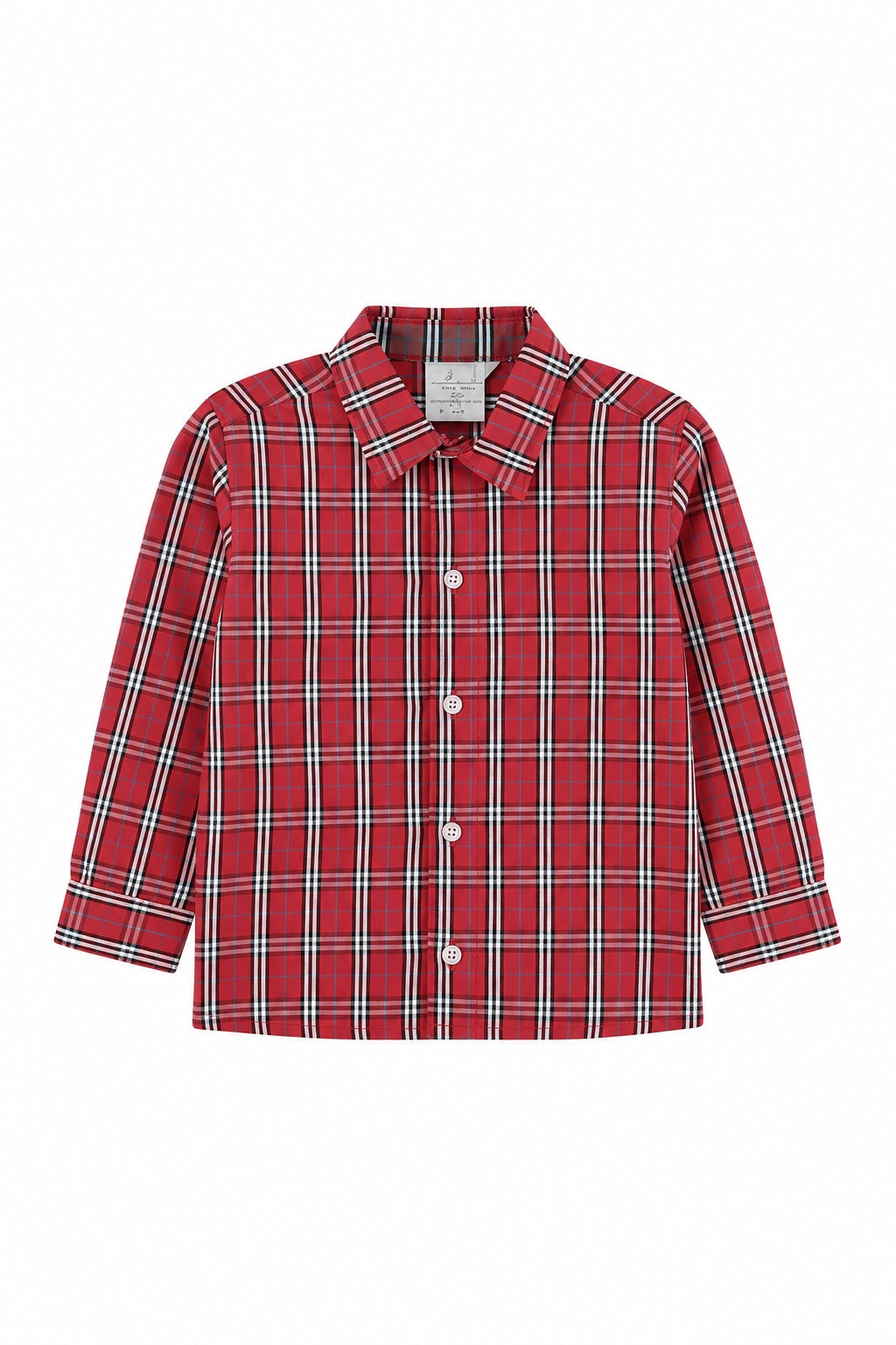 Carriage Boutique red and white plaid long sleeve cotton shirt for baby and toddler boys with a classic collar