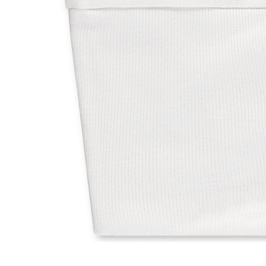 Carriage Boutique white ribbed newborn sleep sack with soft stretch fabric for cozy infant comfort.