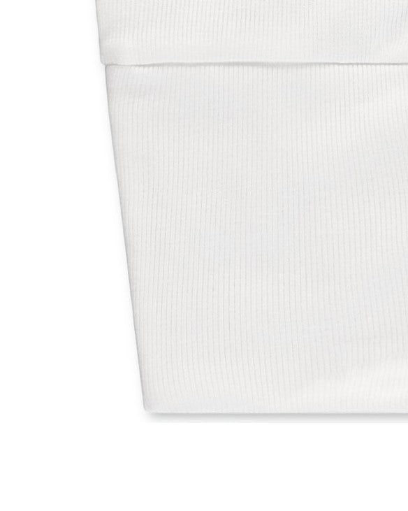 Carriage Boutique white ribbed newborn sleep sack with soft stretch fabric for cozy infant comfort.